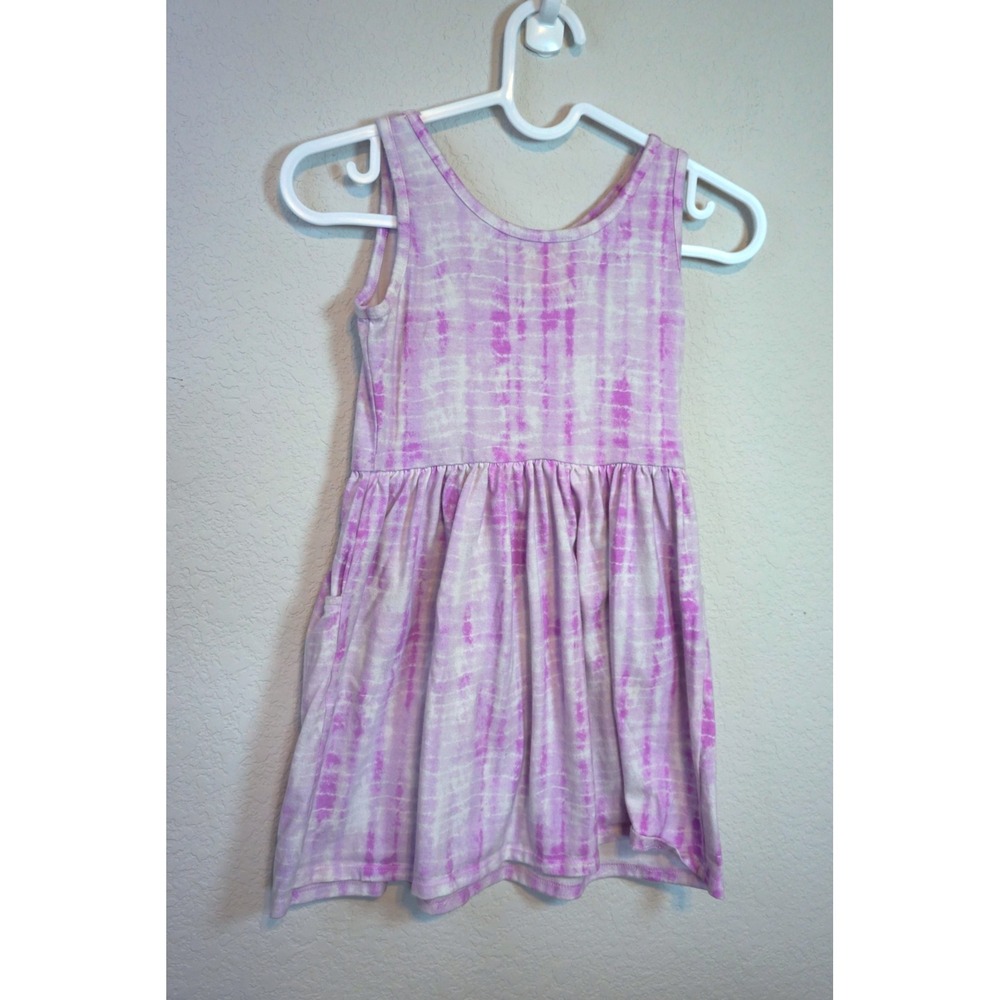 Cat & Jack Girls Purple White Tie Dye Sleeveless Knit Pocket Dress Size S 6/7